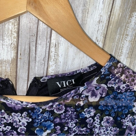 Vici Floral Ruched Mini Dress Black & Purple - Picture 5 of 8